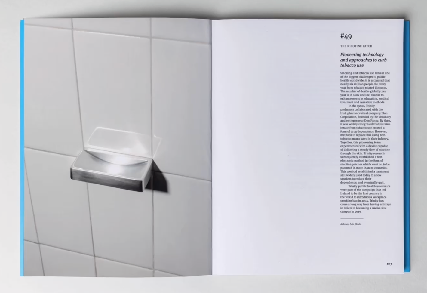 Open Trinity in 50 book spread showing ashtray story